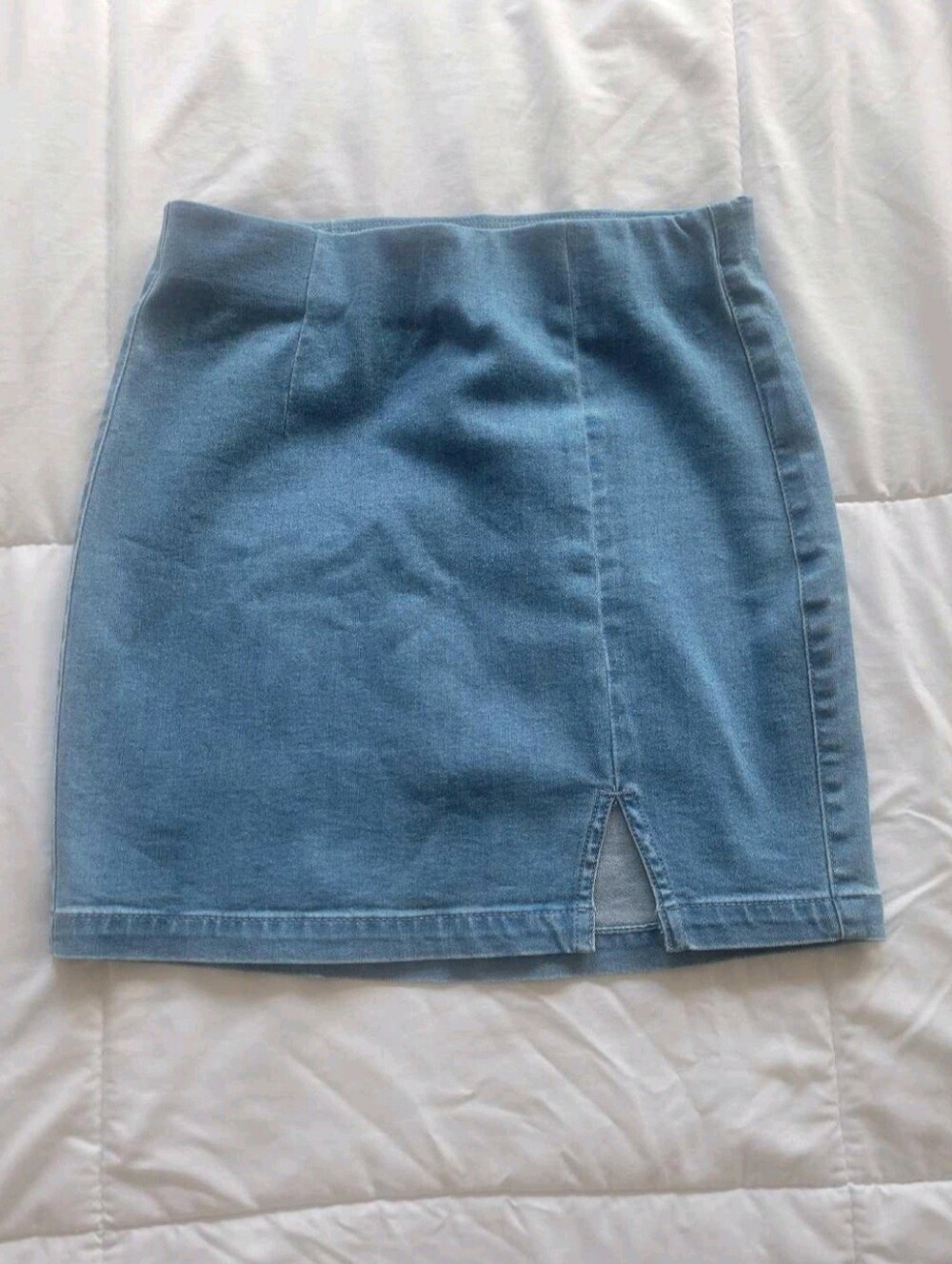 Garage Light Blue Denim Mini Skirt with Front Slit